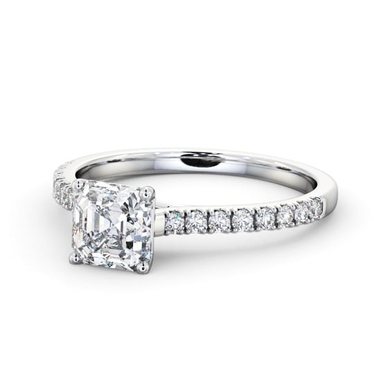  Asscher Diamond Engagement Ring 18K White Gold Solitaire With Side Stones - Ellison ENAS38S_WG_THUMB2 