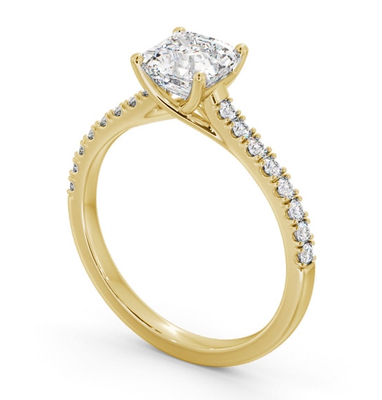 Asscher Diamond Trellis Style Engagement Ring 9K Yellow Gold Solitaire with Channel Set Side Stones ENAS38S_YG_THUMB1