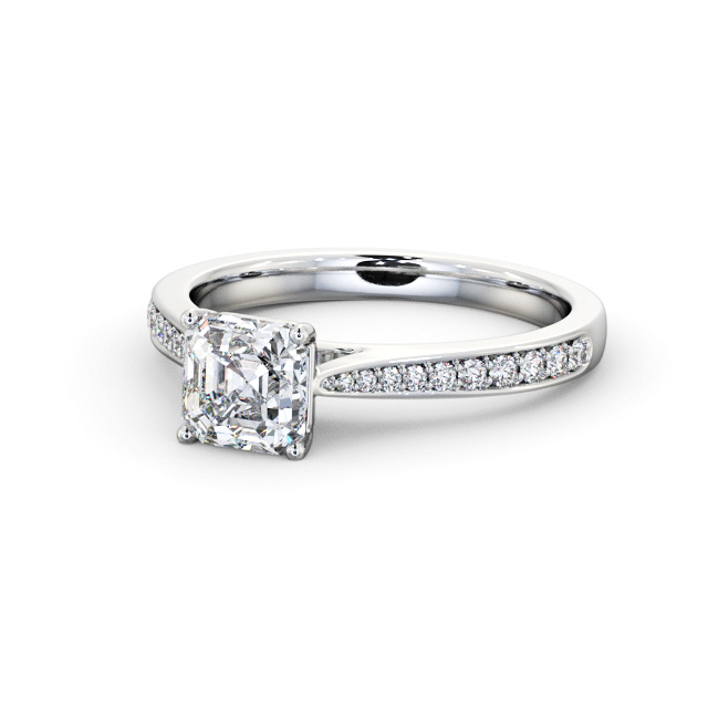 Asscher Diamond Engagement Ring 18K White Gold Solitaire With Side Stones - Kadie ENAS39S_WG_FLAT