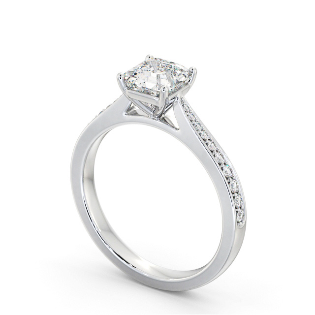 Asscher Diamond Engagement Ring 18K White Gold Solitaire With Side Stones - Kadie ENAS39S_WG_SIDE