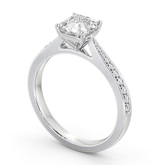 Asscher Diamond Tapered Band Engagement Ring 18K White Gold Solitaire with Channel Set Side Stones ENAS39S_WG_THUMB1