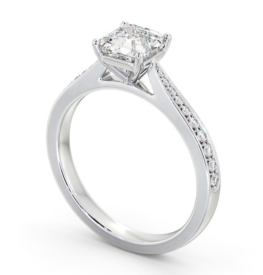 Asscher Diamond Tapered Band Engagement Ring 18K White Gold Solitaire with Channel Set Side Stones ENAS39S_WG_THUMB1 