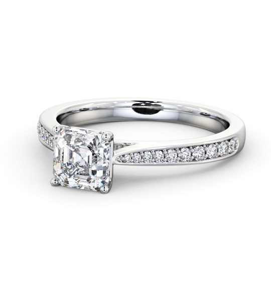 Asscher Diamond Tapered Band Engagement Ring Palladium Solitaire with Channel Set Side Stones ENAS39S_WG_THUMB2 