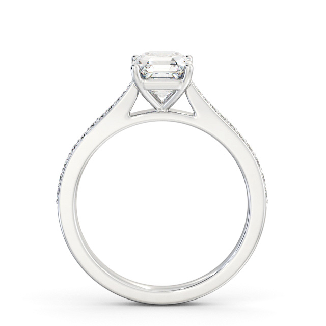Asscher Diamond Engagement Ring 18K White Gold Solitaire With Side Stones - Kadie ENAS39S_WG_UP