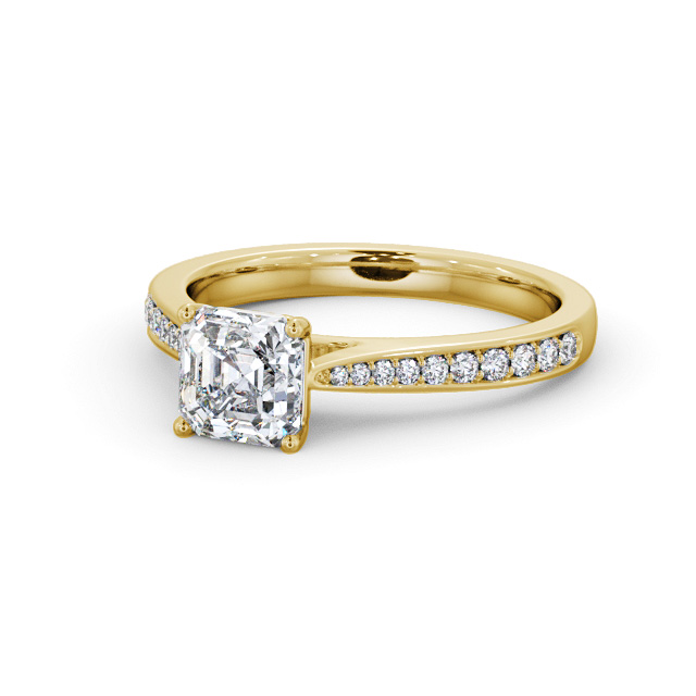 Asscher Diamond Engagement Ring 18K Yellow Gold Solitaire With Side Stones - Kadie ENAS39S_YG_FLAT