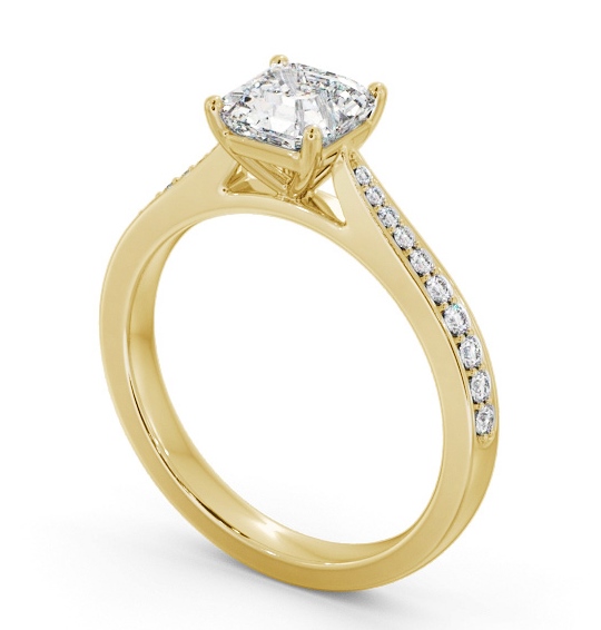 Asscher Diamond Tapered Band Engagement Ring 9K Yellow Gold Solitaire with Channel Set Side Stones ENAS39S_YG_THUMB1