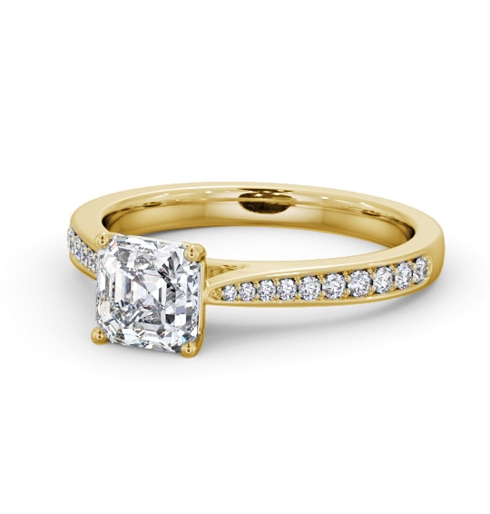  Asscher Diamond Engagement Ring 9K Yellow Gold Solitaire With Side Stones - Kadie ENAS39S_YG_THUMB2 