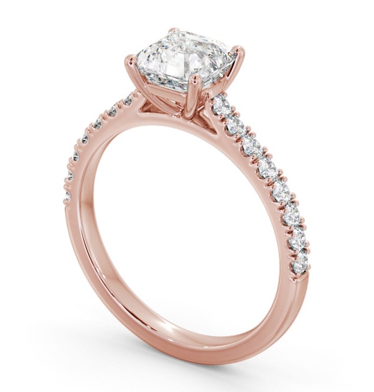 Asscher Diamond 4 Prong Engagement Ring 9K Rose Gold Solitaire with Channel Set Side Stones ENAS40S_RG_THUMB1