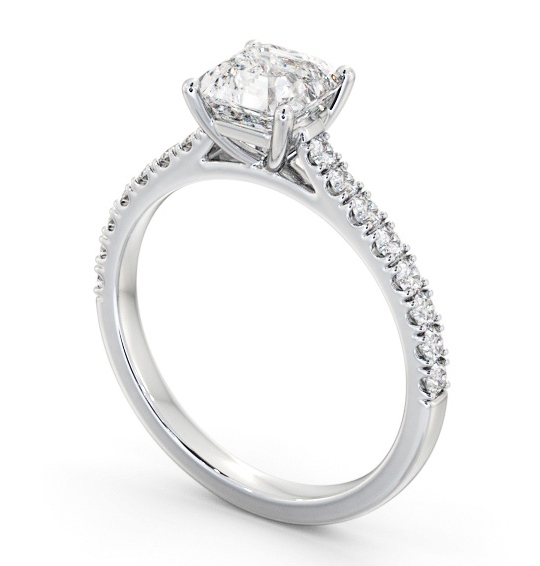 Asscher Diamond Engagement Ring 9K White Gold Solitaire With Side Stones - Madina ENAS40S_WG_THUMB1