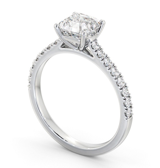 Asscher Diamond 4 Prong Engagement Ring Palladium Solitaire with Channel Set Side Stones ENAS40S_WG_THUMB1