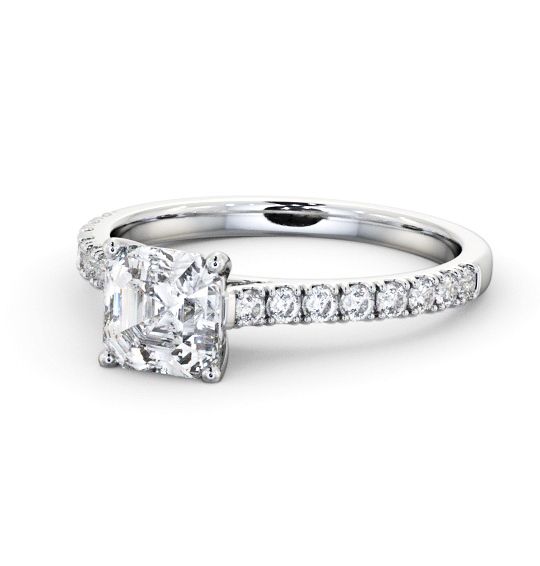  Asscher Diamond Engagement Ring Platinum Solitaire With Side Stones - Madina ENAS40S_WG_THUMB2 