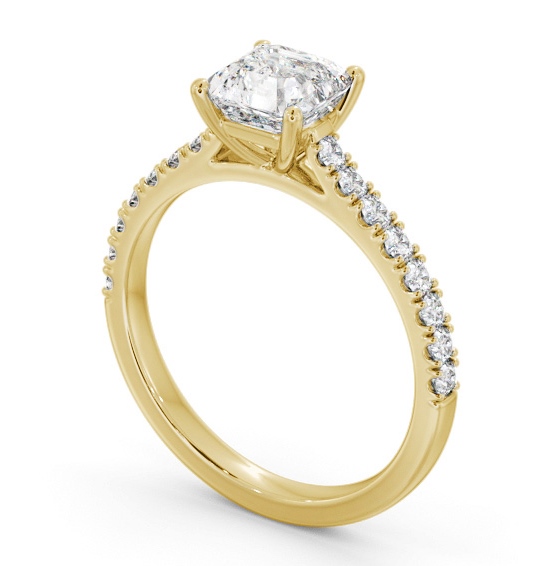 Asscher Diamond 4 Prong Engagement Ring 9K Yellow Gold Solitaire with Channel Set Side Stones ENAS40S_YG_THUMB1