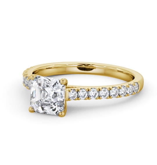  Asscher Diamond Engagement Ring 9K Yellow Gold Solitaire With Side Stones - Madina ENAS40S_YG_THUMB2 