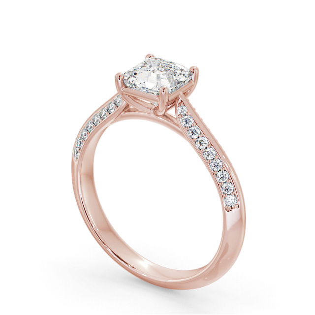 Asscher Diamond Engagement Ring 18K Rose Gold Solitaire With Side Stones - Kyran ENAS41S_RG_SIDE