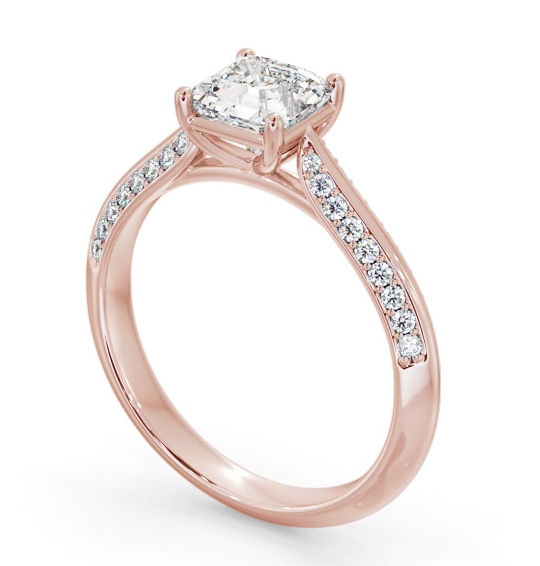 Asscher Diamond Knife Edge Band Engagement Ring 18K Rose Gold Solitaire with Channel Set Side Stones ENAS41S_RG_THUMB1