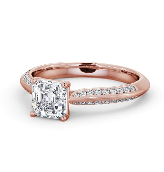 Asscher Diamond Engagement Ring 9K Rose Gold Solitaire With Side Stones - Kyran ENAS41S_RG_THUMB2 