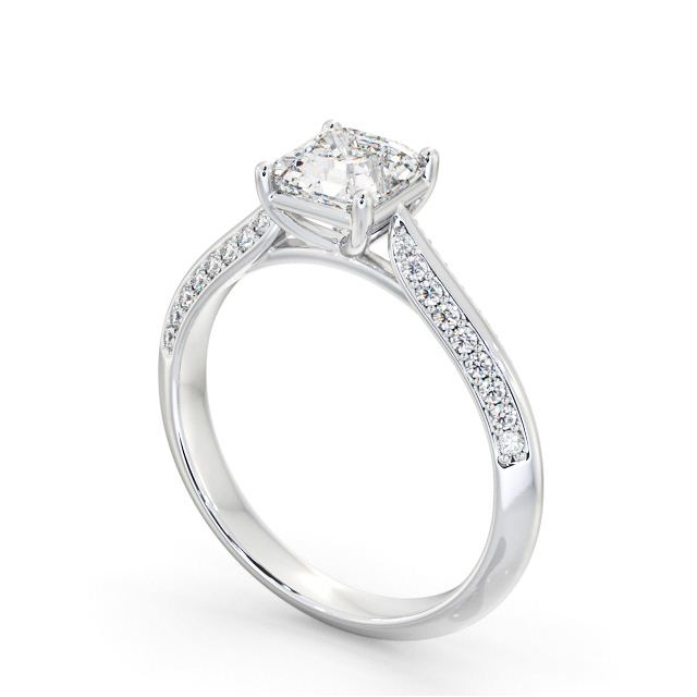 Asscher Diamond Engagement Ring Platinum Solitaire With Side Stones - Kyran ENAS41S_WG_SIDE