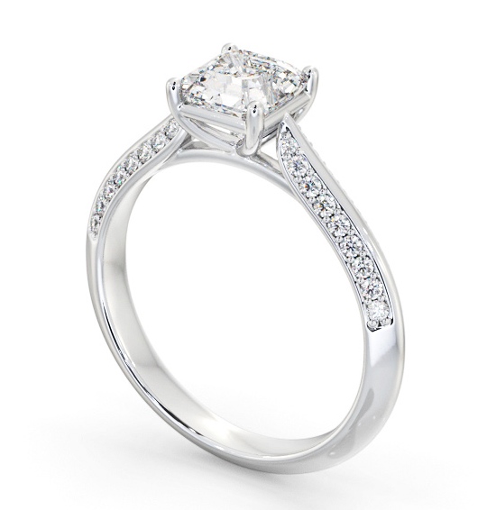 Asscher Diamond Knife Edge Band Engagement Ring Platinum Solitaire with Channel Set Side Stones ENAS41S_WG_THUMB1 