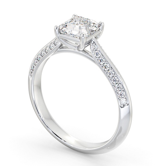 Asscher Diamond Knife Edge Band Engagement Ring Palladium Solitaire with Channel Set Side Stones ENAS41S_WG_THUMB1