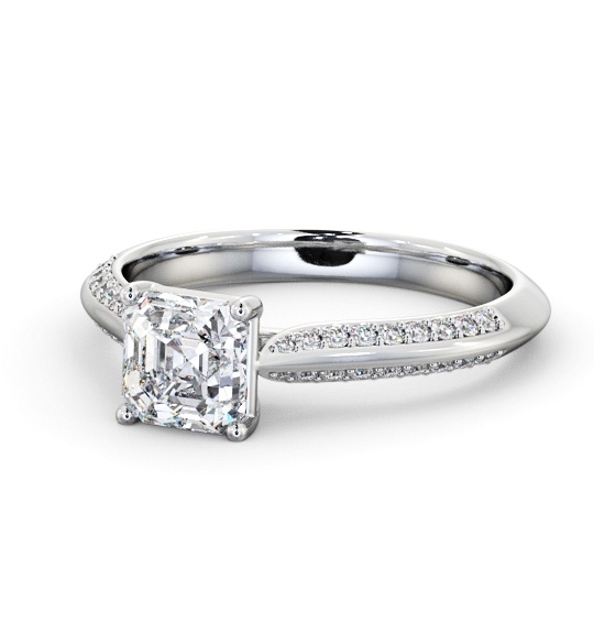 Asscher Diamond Knife Edge Band Engagement Ring Palladium Solitaire with Channel Set Side Stones ENAS41S_WG_THUMB2 