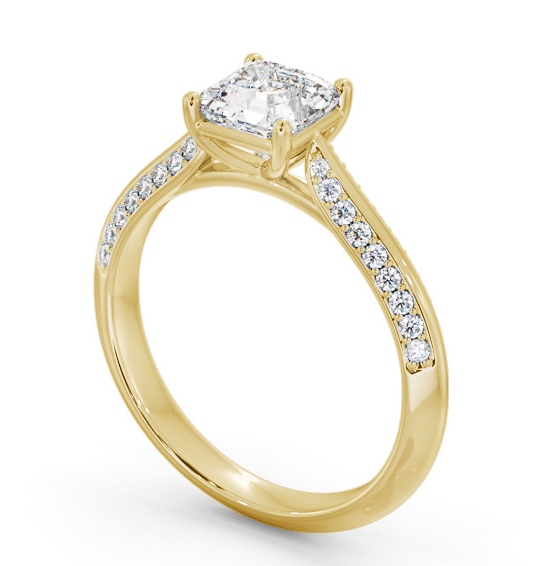 Asscher Diamond Knife Edge Band Engagement Ring 18K Yellow Gold Solitaire with Channel Set Side Stones ENAS41S_YG_THUMB1