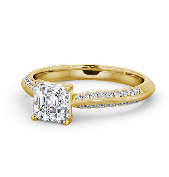  Asscher Diamond Engagement Ring 9K Yellow Gold Solitaire With Side Stones - Kyran ENAS41S_YG_THUMB2 
