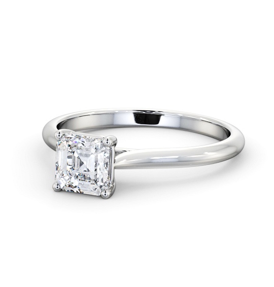 Asscher Diamond Tapered Band 4 Prong Engagement Ring 18K White Gold Solitaire ENAS43_WG_THUMB2 