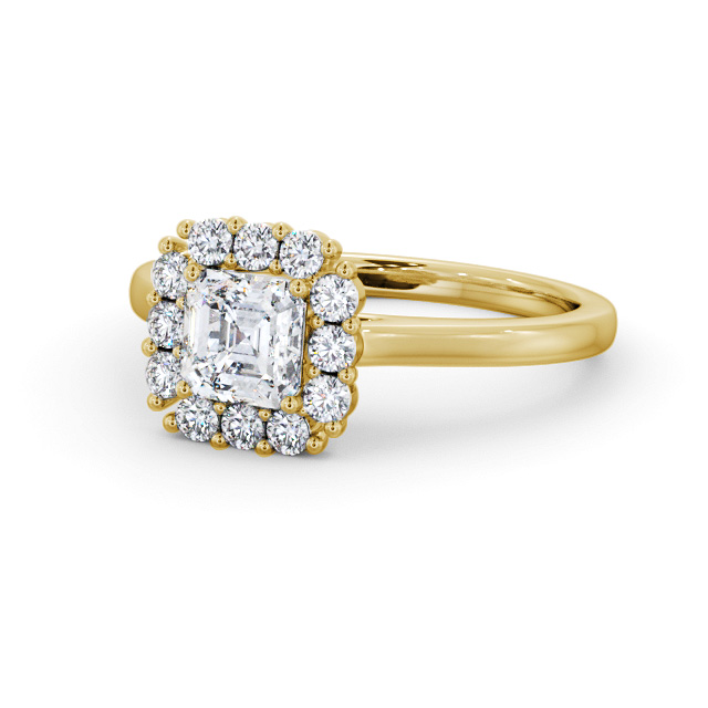 Halo Asscher Diamond Engagement Ring 18K Yellow Gold - Ebberston ENAS46_YG_FLAT