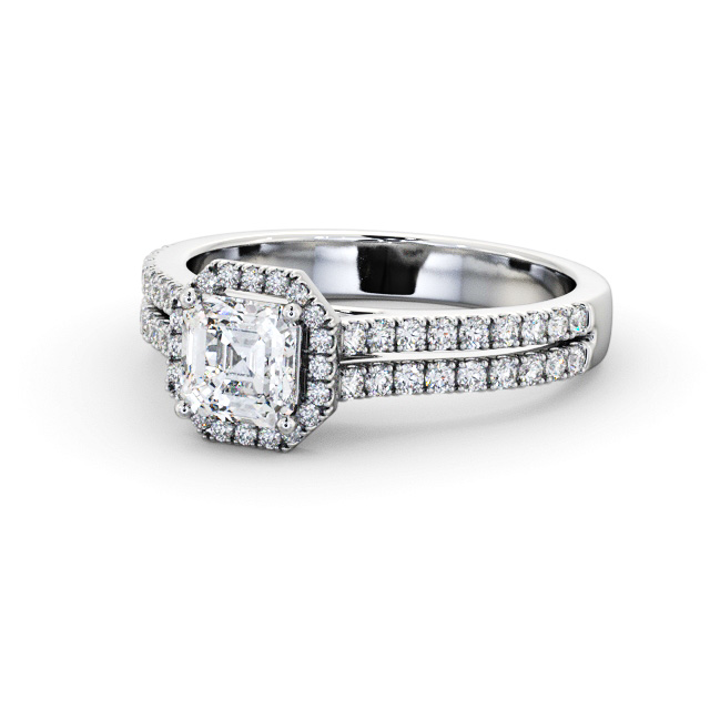 Halo Asscher Diamond Engagement Ring 18K White Gold - Ombretta ENAS48_WG_FLAT