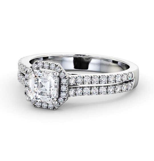 Halo Asscher Diamond Split Band Engagement Ring 18K White Gold ENAS48_WG_THUMB2 