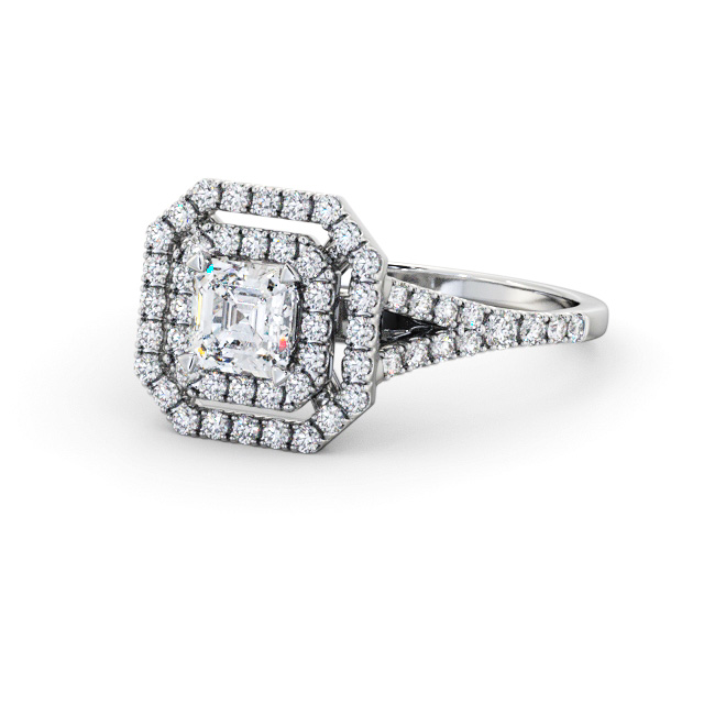 Halo Asscher Diamond Engagement Ring 18K White Gold - Astcote ENAS49_WG_FLAT