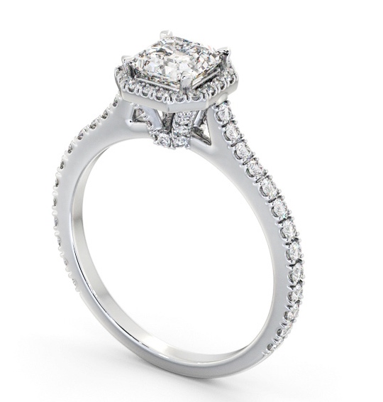 Halo Asscher Diamond Engagement Ring with Diamond Set Supports 9K White Gold ENAS50_WG_THUMB1