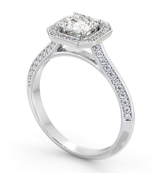 Halo Asscher Diamond with Knife Edge Band Engagement Ring 18K White Gold ENAS51_WG_THUMB1
