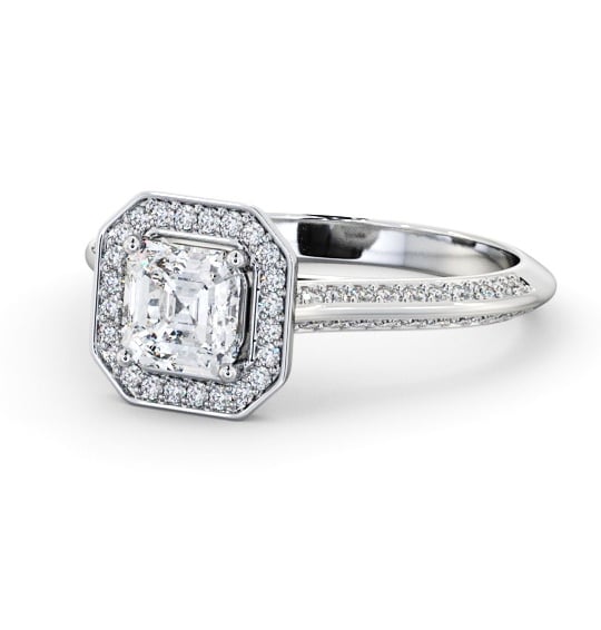 Halo Asscher Diamond with Knife Edge Band Engagement Ring Platinum ENAS51_WG_THUMB2 