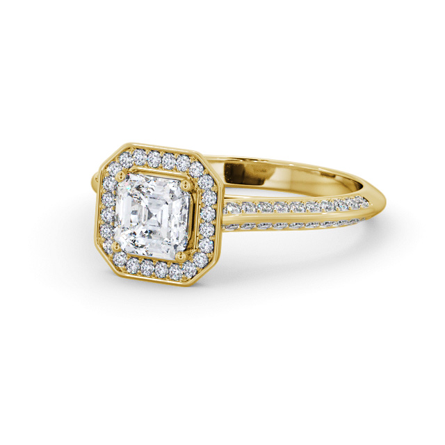 Halo Asscher Diamond Engagement Ring 9K Yellow Gold - Straad ENAS51_YG_FLAT
