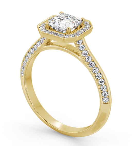 Halo Asscher Diamond with Knife Edge Band Engagement Ring 18K Yellow Gold ENAS51_YG_THUMB1