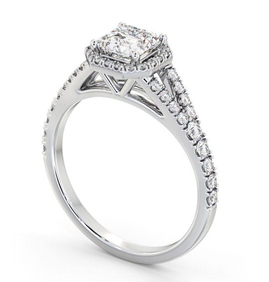 Halo Asscher Diamond Split Band Engagement Ring 18K White Gold ENAS52_WG_THUMB1 