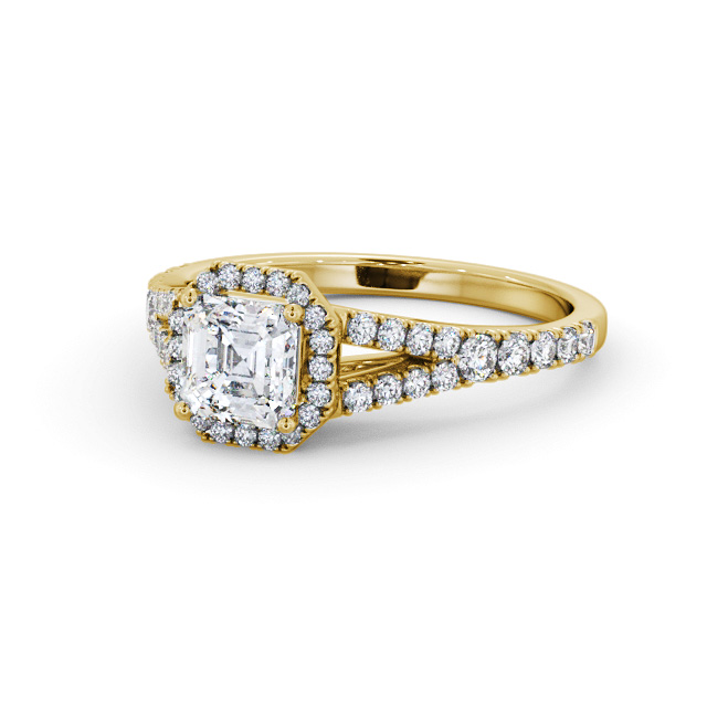 Halo Asscher Diamond Engagement Ring 9K Yellow Gold - Kamile ENAS52_YG_FLAT