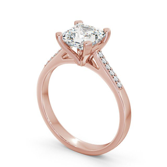 Asscher Diamond Engagement Ring 9K Rose Gold Solitaire With Side Stones - Adby