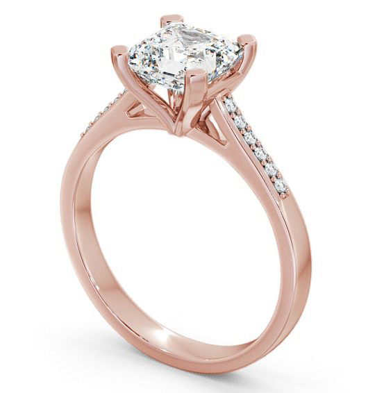 Asscher Diamond 4 Prong Engagement Ring 18K Rose Gold Solitaire with Channel Set Side Stones ENAS7S_RG_THUMB1
