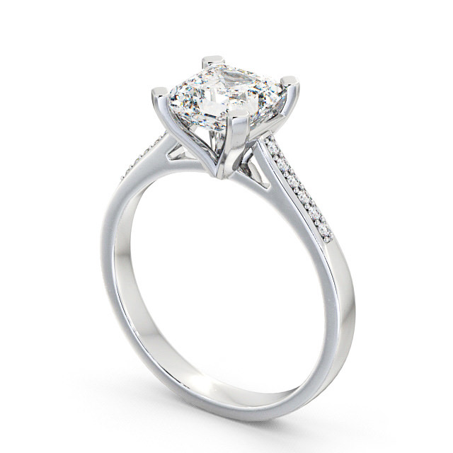 Asscher Diamond Engagement Ring Platinum Solitaire With Side Stones - Adby ENAS7S_WG_SIDE