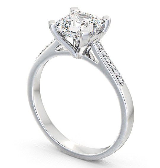 Asscher Diamond 4 Prong Engagement Ring 18K White Gold Solitaire with Channel Set Side Stones ENAS7S_WG_THUMB1 