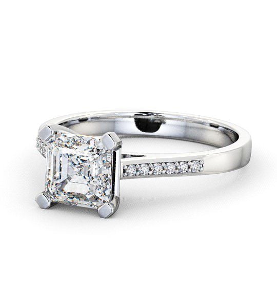 Asscher Diamond 4 Prong Engagement Ring Platinum Solitaire with Channel Set Side Stones ENAS7S_WG_THUMB2 