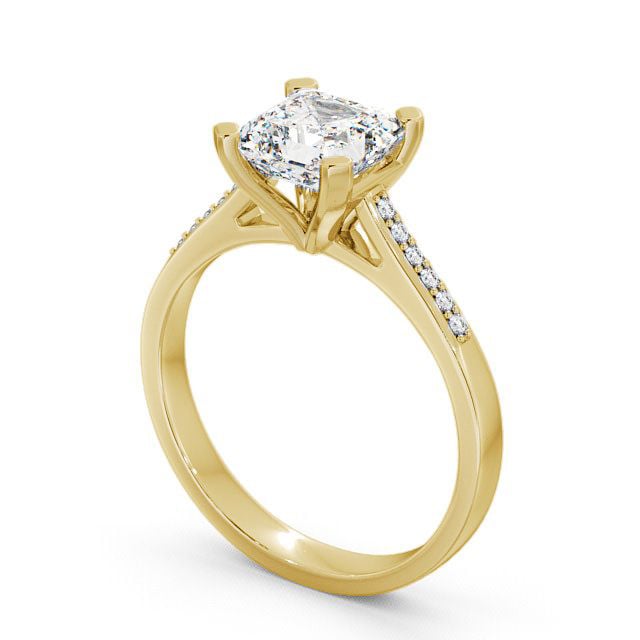 Asscher Diamond Engagement Ring 9K Yellow Gold Solitaire With Side Stones - Adby