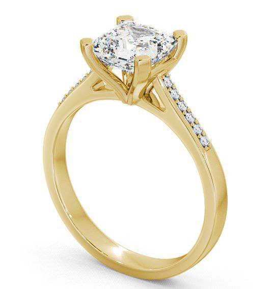 Asscher Diamond Engagement Ring 9K Yellow Gold Solitaire With Side Stones - Adby ENAS7S_YG_THUMB1