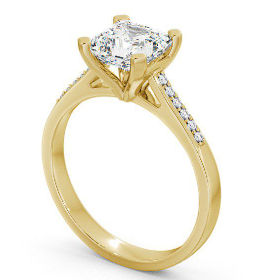 Asscher Diamond 4 Prong Engagement Ring 18K Yellow Gold Solitaire with Channel Set Side Stones ENAS7S_YG_THUMB1 