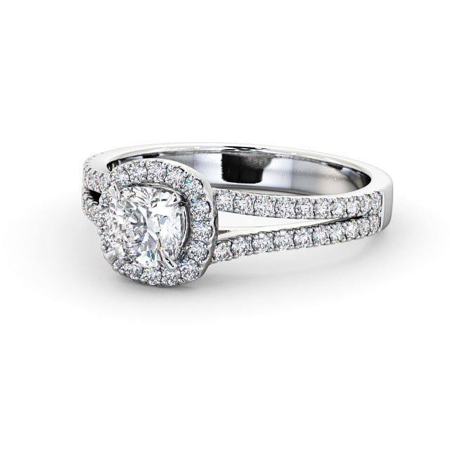 Halo Cushion Diamond Engagement Ring 18K White Gold - Francine ENCU11_WG_FLAT