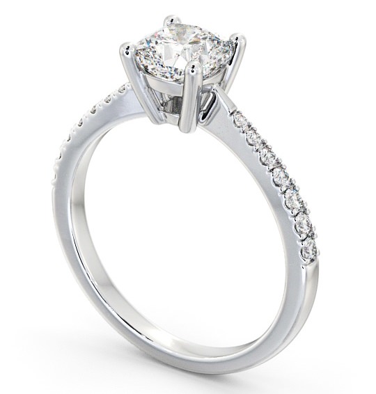 Cushion Diamond Tapered Band Engagement Ring Platinum Solitaire with Channel Set Side Stones ENCU14S_WG_THUMB1 