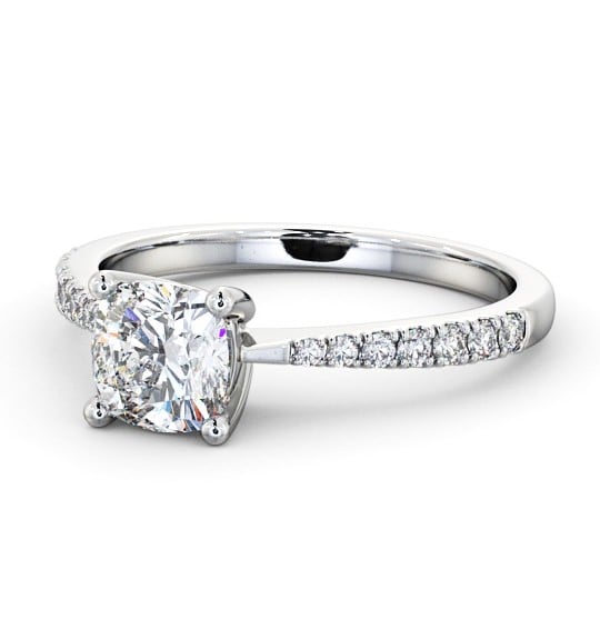 Cushion Diamond Tapered Band Engagement Ring 18K White Gold Solitaire with Channel Set Side Stones ENCU14S_WG_THUMB2 