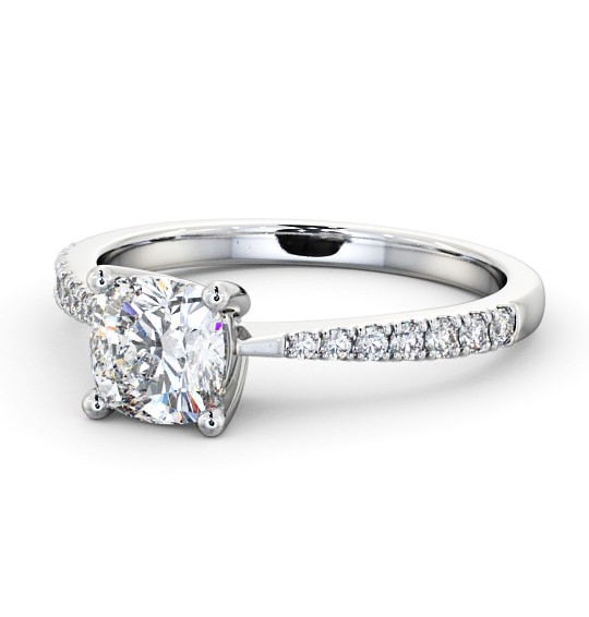 Cushion Diamond Tapered Band Engagement Ring Platinum Solitaire with Channel Set Side Stones ENCU14S_WG_THUMB2 